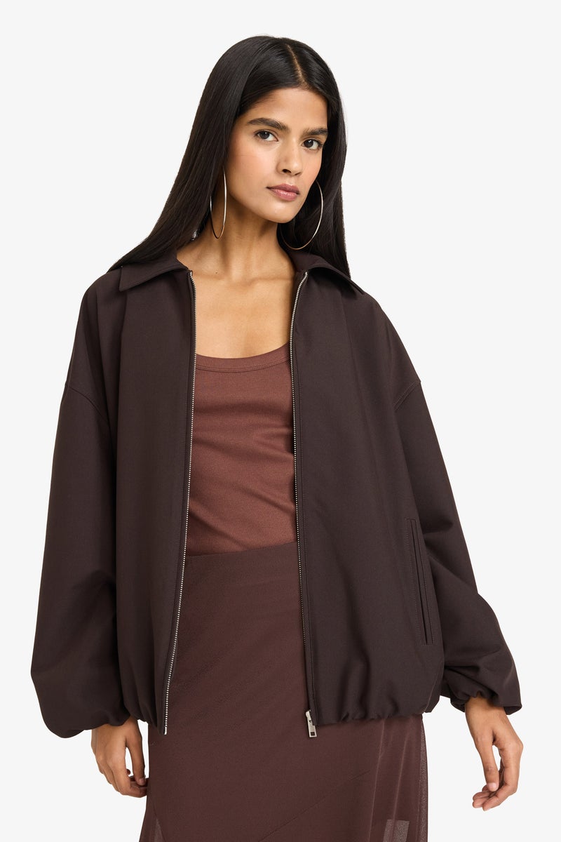 DeFacto Brown Woman Zip-Up Taffeta Jacket Casual - Image 3